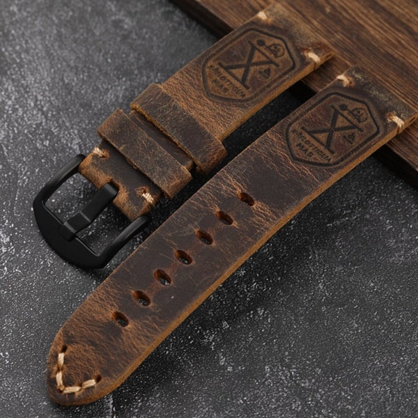 Premium Thick Italian Leather Watch Strap 20mm Flottiglia MAS Dark Brown