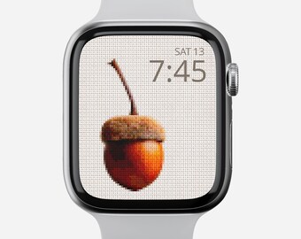 Christmas Acorn Apple Watch Wallpaper, Winter Embroidery (Digital Download)