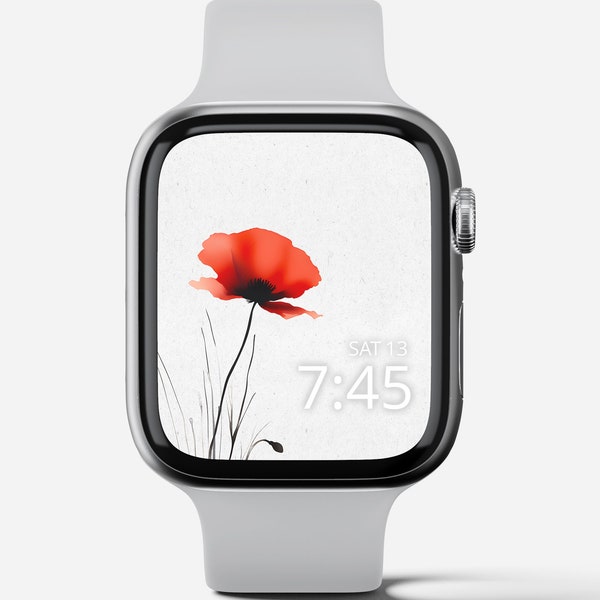 Papier peint coquelicot rouge pour Apple Watch, cadran esthétique, cadran jour du Souvenir, cadran botanique, cadran beige