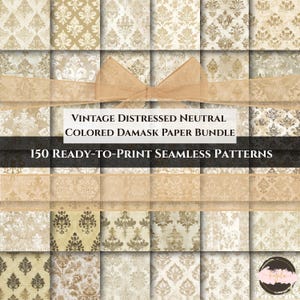 Vintage Distressed Damask Neutral Colors - Printable Paper for Junk Journaling, Scrapbooking, Grunge Digital Art for Gifts or Commercial Use