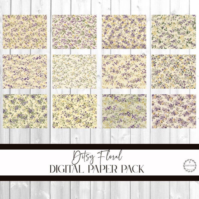 Ditsy Floral Digital Papers: Purple Wildflower Scrapbook Paper Pack ...