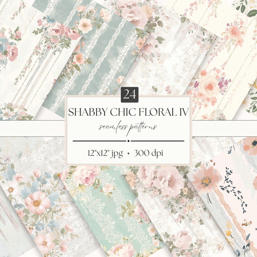 Shabby Chic Floral Seamless Patterns Bundle - Vintage Watercolor ...