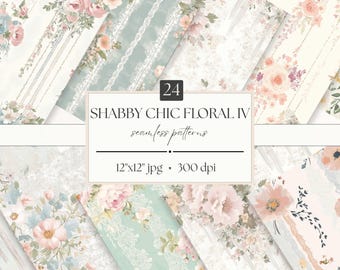 Shabby Chic Floral Seamless Patterns Bundle - Vintage Watercolor Flowers, Digital Paper for Junk Journals, Scrapbooking, and Commercial Use