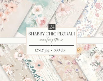 Shabby Chic Floral Seamless Patterns Bundle - Vintage Watercolor Flowers, Digital Paper for Junk Journals, Scrapbooking, and Commercial Use