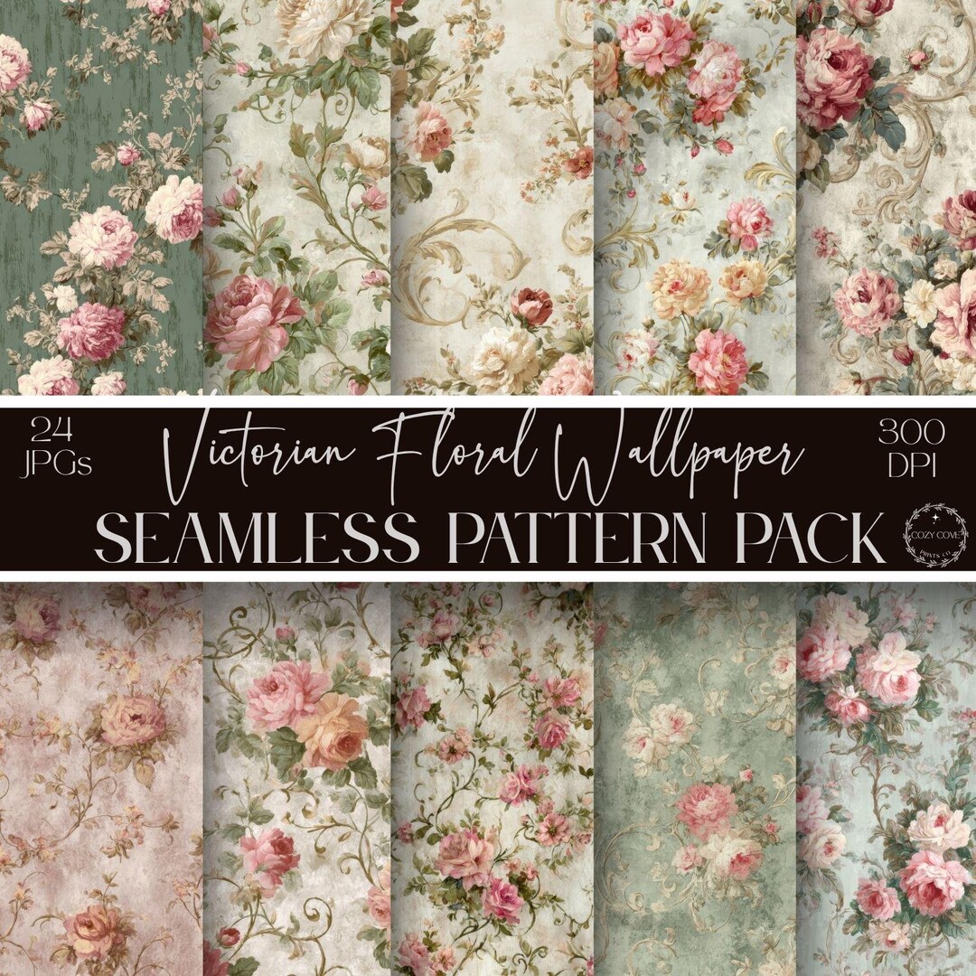 Victorian Cottage Digital Papers: Vintage Rose Seamless Patterns ...