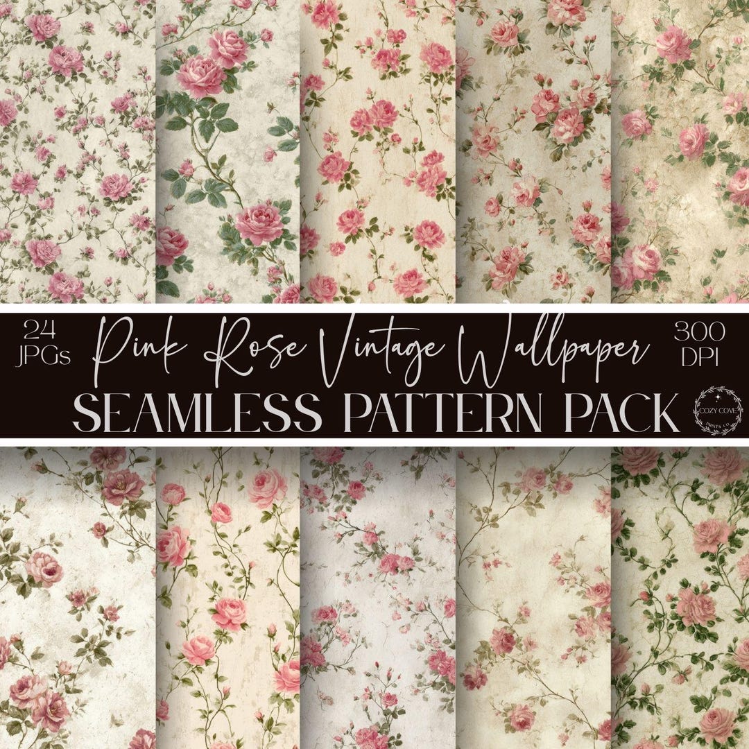 Pink Rose Vintage Digital Papers: Romantic Shabby Chic Floral Seamless ...