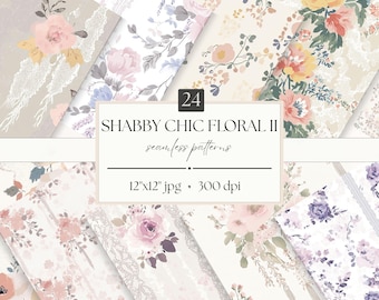 Shabby Chic Floral Seamless Patterns Bundle - Vintage Watercolor Flowers, Digital Paper for Junk Journals, Scrapbooking, and Commercial Use