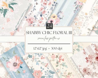 Shabby Chic Floral Seamless Patterns Bundle - Vintage Watercolor Flowers, Digital Paper for Junk Journals, Scrapbooking, and Commercial Use