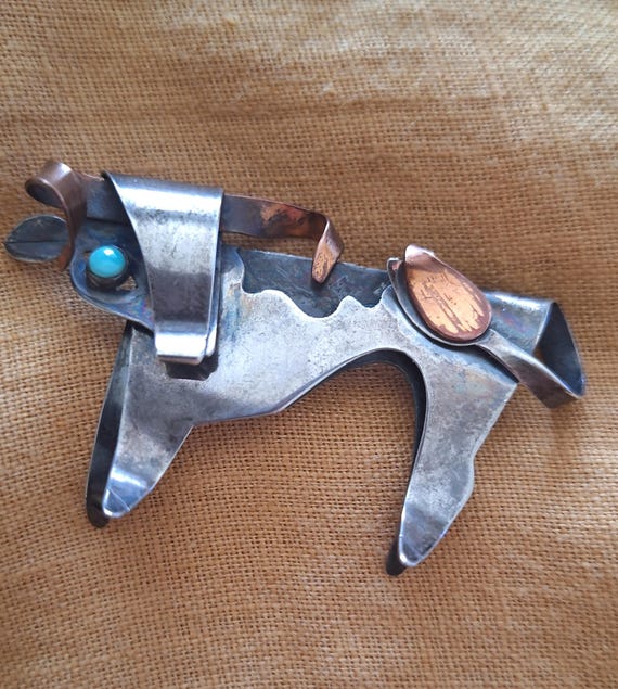 Bull sterling silver/copper modernist Brooch