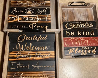 Engraved Rustic Pine Wood Block Sign: Custom Country Decor