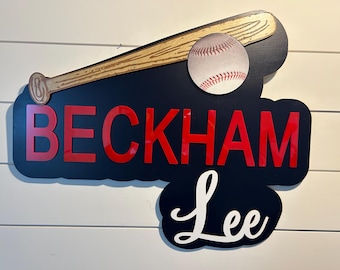 Custom Baseball Name Sign: Laser-Cut Acrylic Letters, Wood Bat & Ball