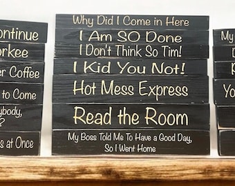 Humorous Engraved Rustic Wooden Block Shelf Sitters