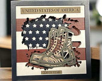 250th Anniversary USA Art Handmade Laser-Cut Military Boots