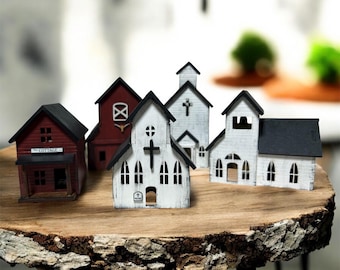 Miniature Primitive Barn, Cottage & Churches Decor