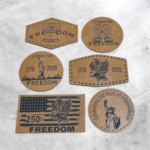 Patches em couro sintético gravados a laser para comemorar o 250º aniversário dos EUA! Designs originais!