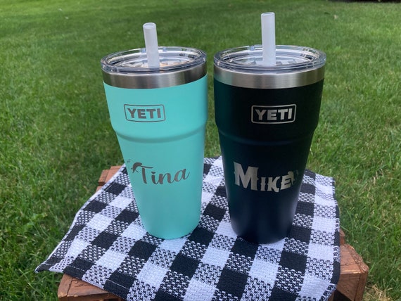 His Hers Custom Engraved Yeti 26 Oz Ramblers W Straws Wedding Gift