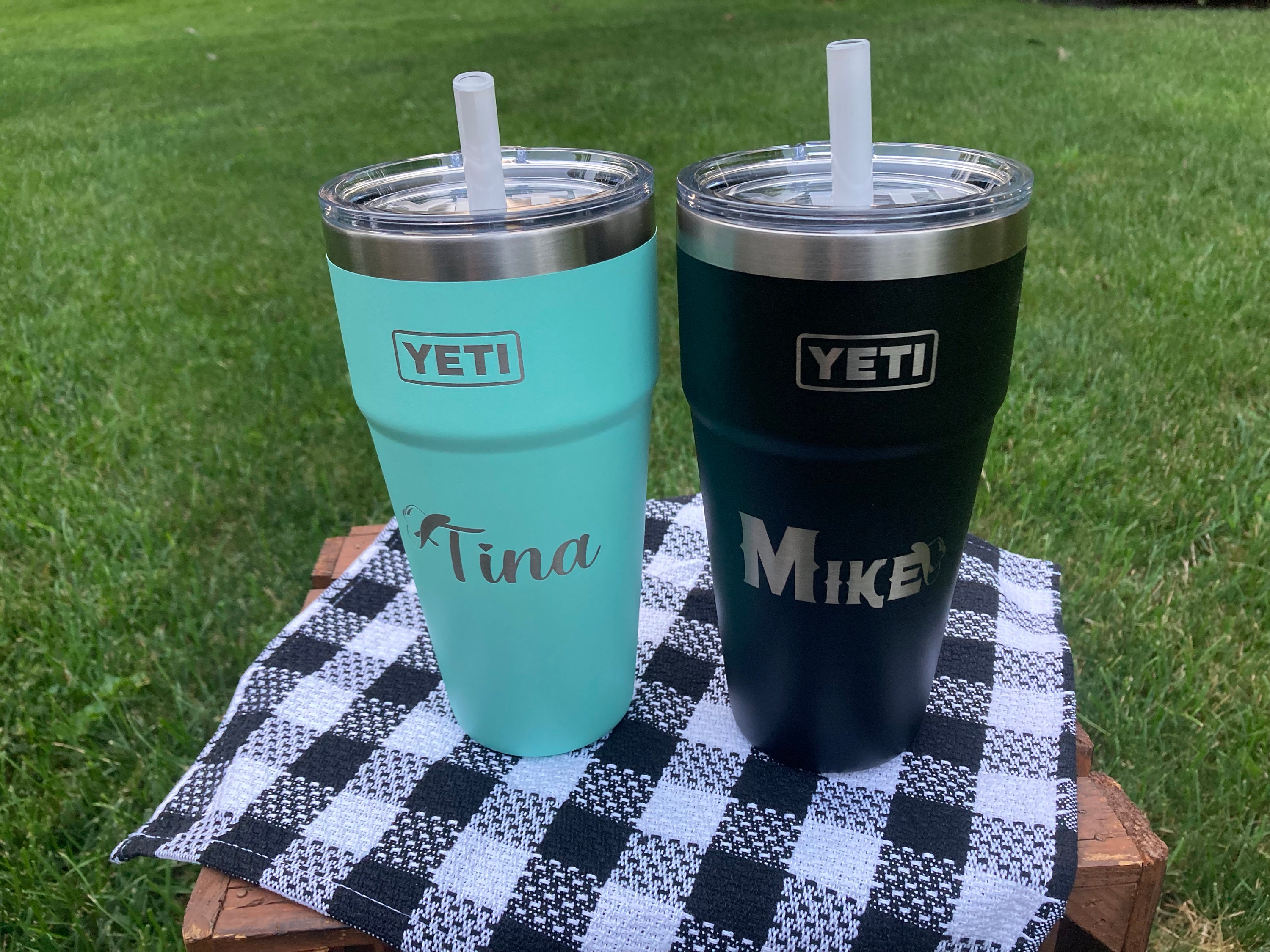 PERSONALIZED Authentic 26 oz Yeti Rambler with Straw Lid- LASER