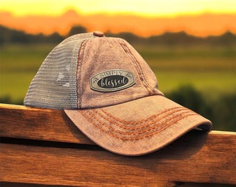 Criss Cross Ponytail Hat w/ Simply Blessed Patch