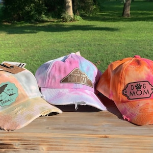 Gorro de cola de caballo teñido anudado: gorro de moño desordenado para mujer, parche personalizado grabado con láser
