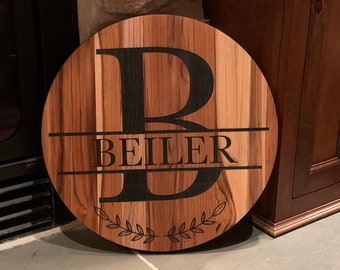 Custom Teakwood Family Name Sign - Laser Engraved 15" Round