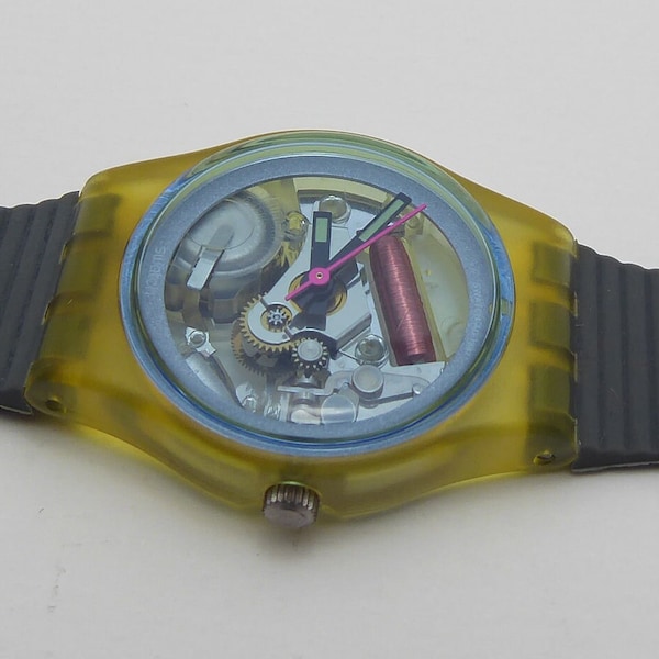 Reloj Swatch Quartz LD 106 Blue Bay de 1987 Armbanduhr Ø 25 mm OVP raro (O4783)