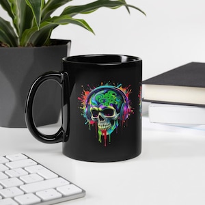 Psychedelic Skull Headphones Black Mug