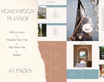 Honeymoon Planner Template | 27 Page Canva Vacation Itinerary (Digital Download)