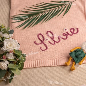 Personalized Embroidered Baby Blanket: Custom Name, Cozy Stroller Throw, Soft Knitted Cotton, Newborn Keepsake, Baby Shower Gift zdjęcie 2