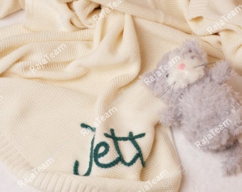 Embroidered Baby Blanket - Personalized Soft Cotton Knit Custom Name Blanket for Newborns - Cozy Baby Shower Gift