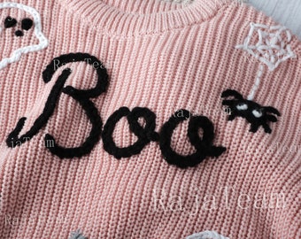 Pull brodé pour bébé personnalisé : prénom personnalisé en tricot - pull épais surdimensionné pour enfant - porte-bonheur - cadeau de naissance