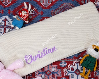 Personalized Baby Blanket - Soft Cotton Knit Stroller Blanket with Embroidered Name - Ideal Newborn Baby Gift for Baby Showers