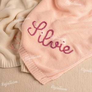 Personalized Embroidered Baby Blanket: Custom Name, Cozy Stroller Throw, Soft Knitted Cotton, Newborn Keepsake, Baby Shower Gift zdjęcie 3