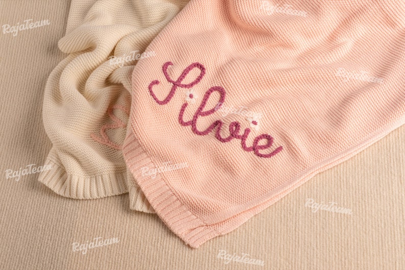 Personalized Embroidered Baby Blanket: Custom Name, Cozy Stroller Throw, Soft Knitted Cotton, Newborn Keepsake, Baby Shower Gift zdjęcie 3