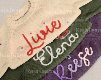 Custom Hand-Knit Sweater with Name Embroidery for Baby Girl or Boy - Perfect Gift for Baby Showers!