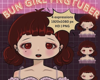 Chica PNGtuber Veadotube Mini Aavatar 2D Vtuber Asset Lindo Avatar PNGtuber Paquete de transmisión Twitch OBS Overlay Chica de cabello rojo Expresiones chibi