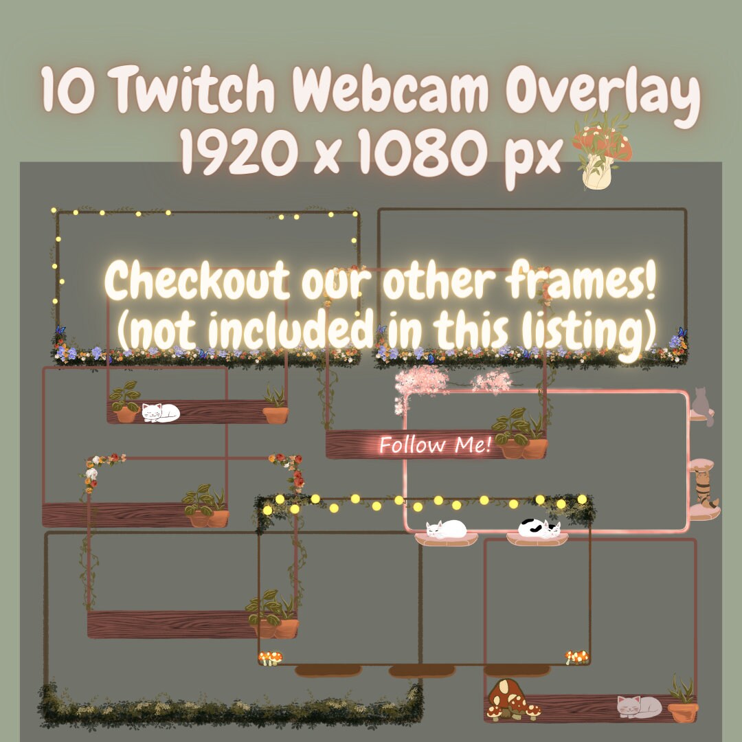 Rounded Corners cam Borders Mushroom Cat Cottage Core Twitch OBS