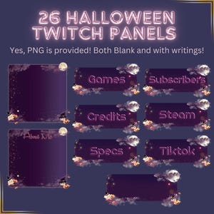 Twitch Panels Halloween Rohling PNG Niedlicher Geist Hexenhut Vtuber Asseat Stream Info Panels Chat Twitch OBS Celestial Cutie Lila Panel PNGtuber
