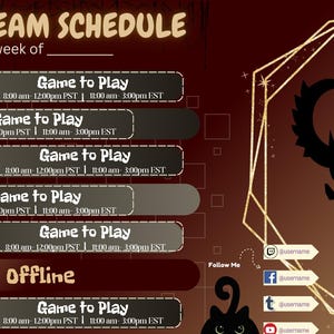 Stream Schedule Twitch Template Dark Red PNGTuber Assets Twitch Canva Template Vtuber Streamer Weekly Plan Stream Package Twitch Schedule