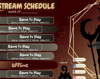Stream Schedule Twitch Template Dark Red PNGTuber Assets Twitch Canva Template Vtuber Streamer Weekly Plan Stream Package Twitch Schedule