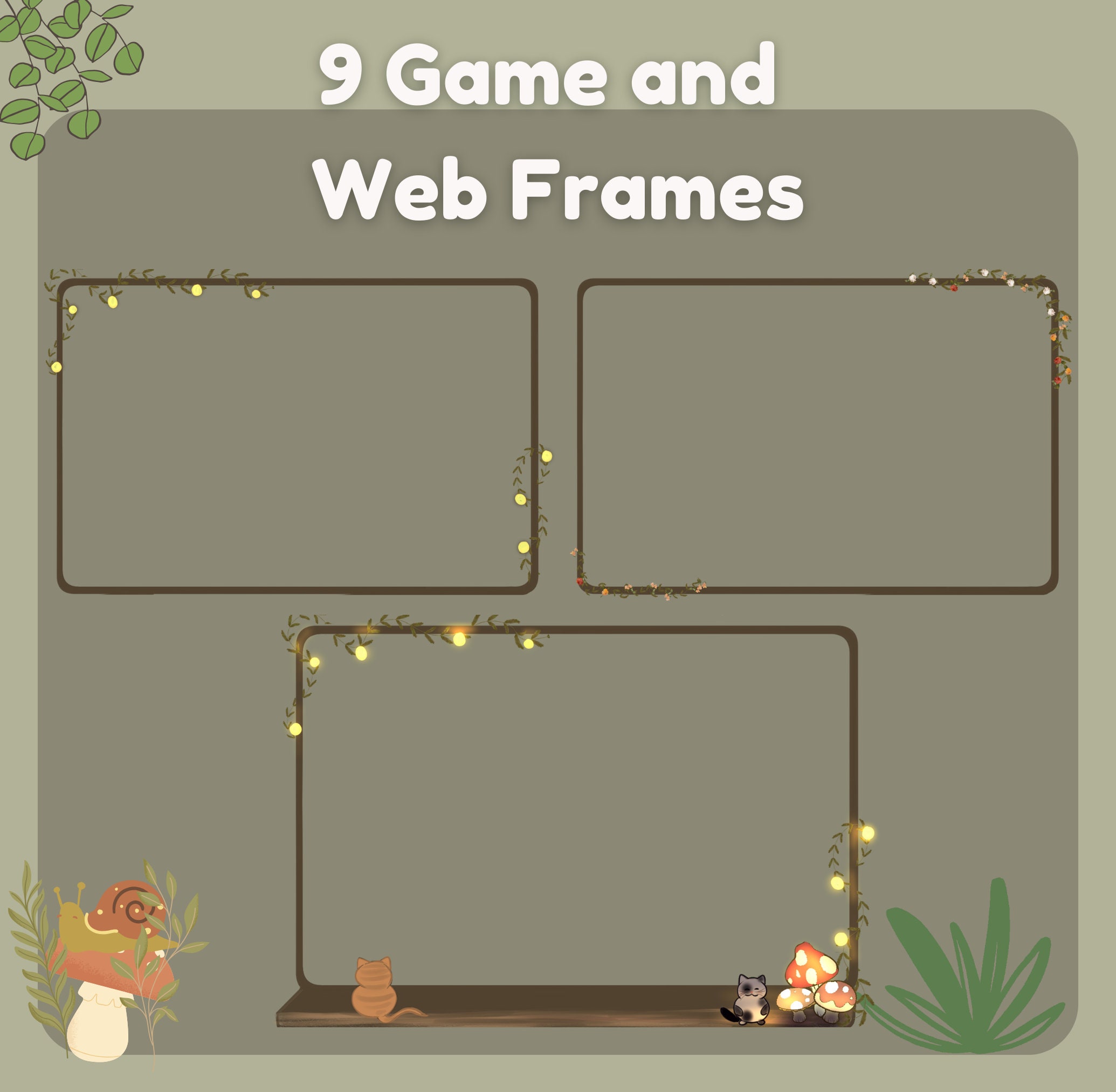 Rounded Corners cam Borders Mushroom Cat Cottage Core Twitch OBS