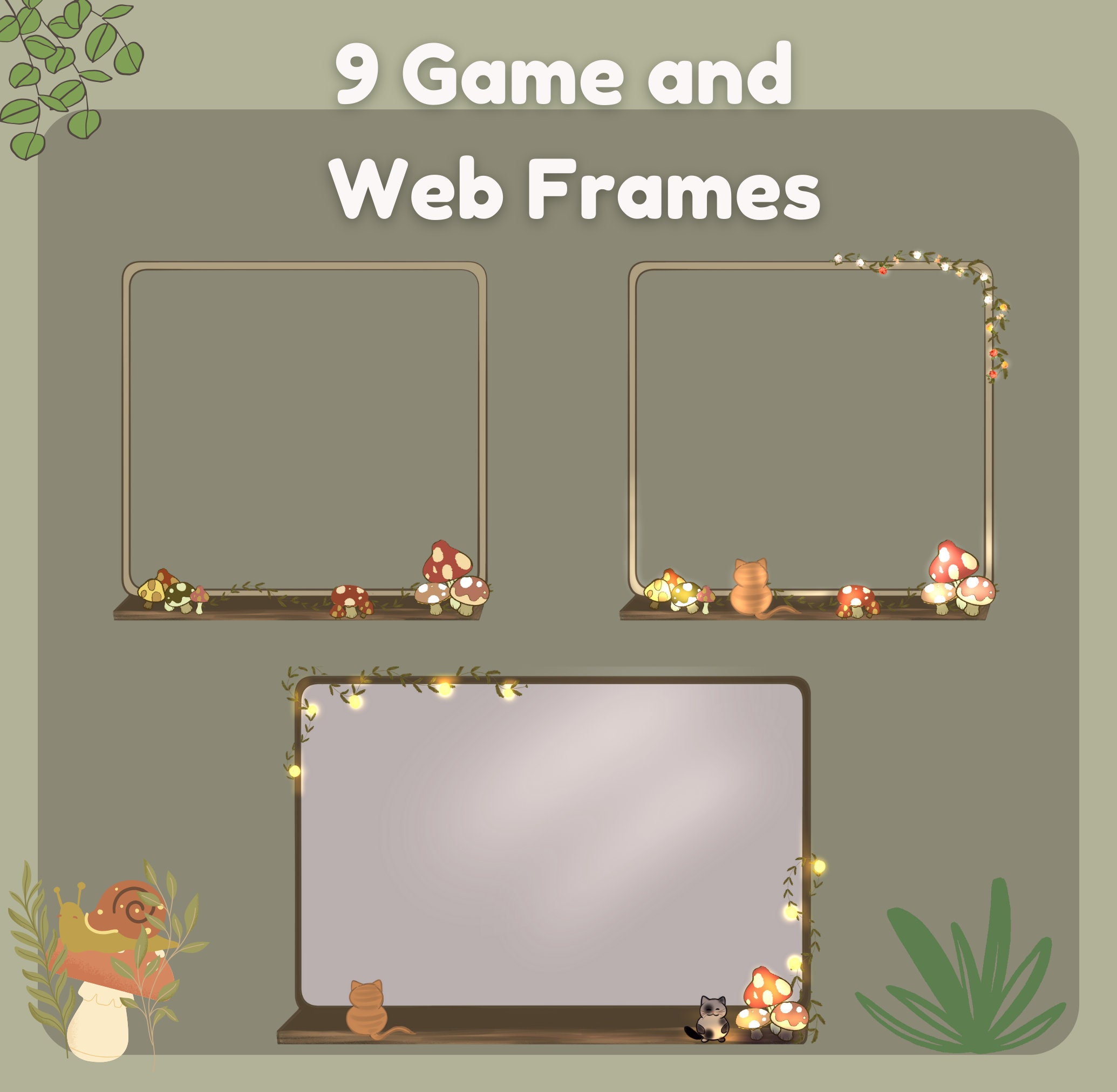Rounded Corners cam Borders Mushroom Cat Cottage Core Twitch OBS