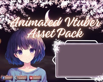 Animated Vtuber Asset Sakura Cozy Night Overlay Comfy Stream Package Twitch Streamer Panel Animated Background Aesthetic Starry Night Bundle