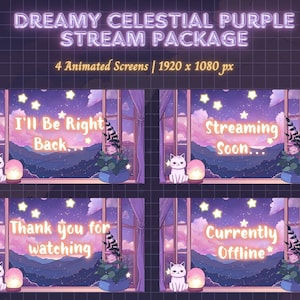 Animated Screen Stream Package Vtuber Assets Pngtuber Stream Decoration Twitch Streams OBS Stream Stream Overlay Purple Celestial Background