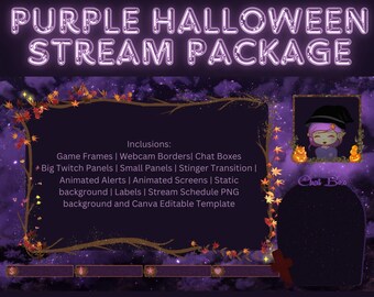 Spooky Halloween Purple Stream Package: Twitch Panels, Alerts, Transition