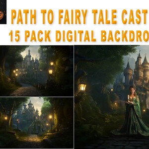 15 Lantern Path to Fairy Tale Castle Digital Backdrops