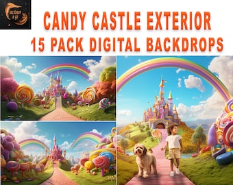 15 Candy Castle Exterior Digital Backdrops