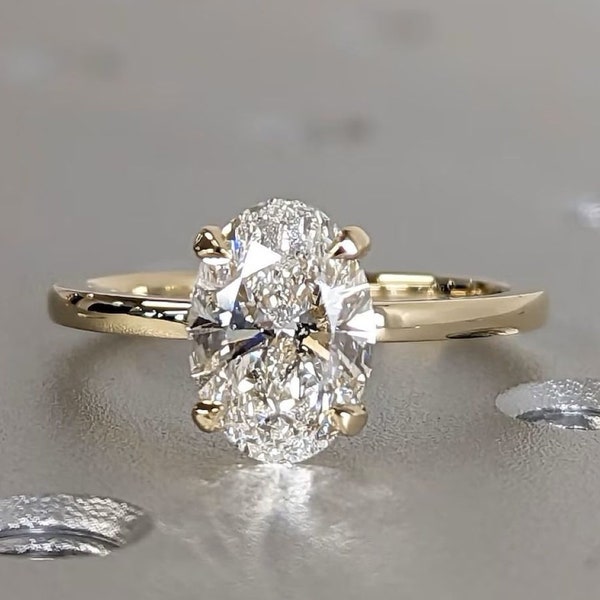 Elegant 2ct Oval-Cut Lab-Created Diamond Engagement Ring - Yellow Gold Solitaire Bridal Ring with Lab-Grown Diamond