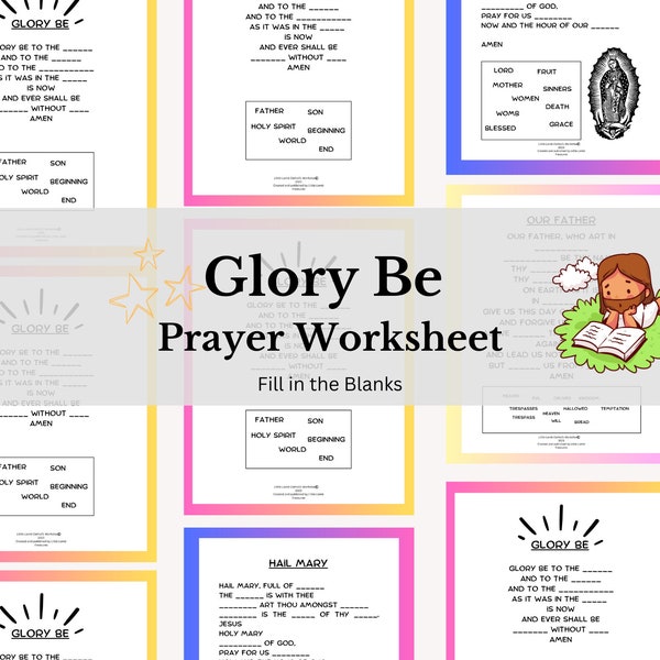 Catholic Kids Worksheet| Glory Be Prayer| Common Catholic Prayers| Interactive | Catholic Education| Catholic Print | Digital Print