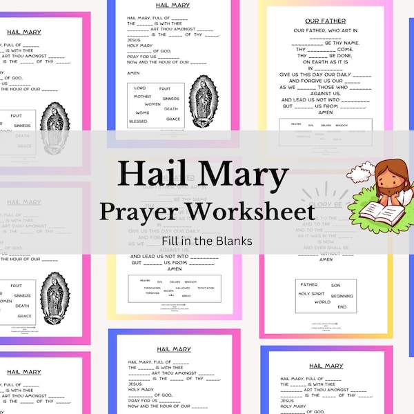 Catholic Kids Worksheet | Hail Mary | Digital Print | Common Catholic Prayers | Rosary | Memorization | Interactive| Ages 3-7