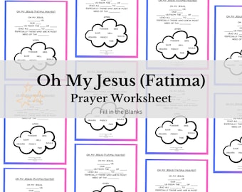 Hoja de trabajo para niños católicos / Oh, mi Jesús (Oración de Fátima) / Oraciones católicas comunes / Digital / Impresión digital / Imprimible / Impresión católica